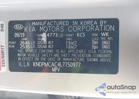 2020 Kia Sportage Lx z USA, uszkodzony, nr VIN KNDPMCAC4L7750977